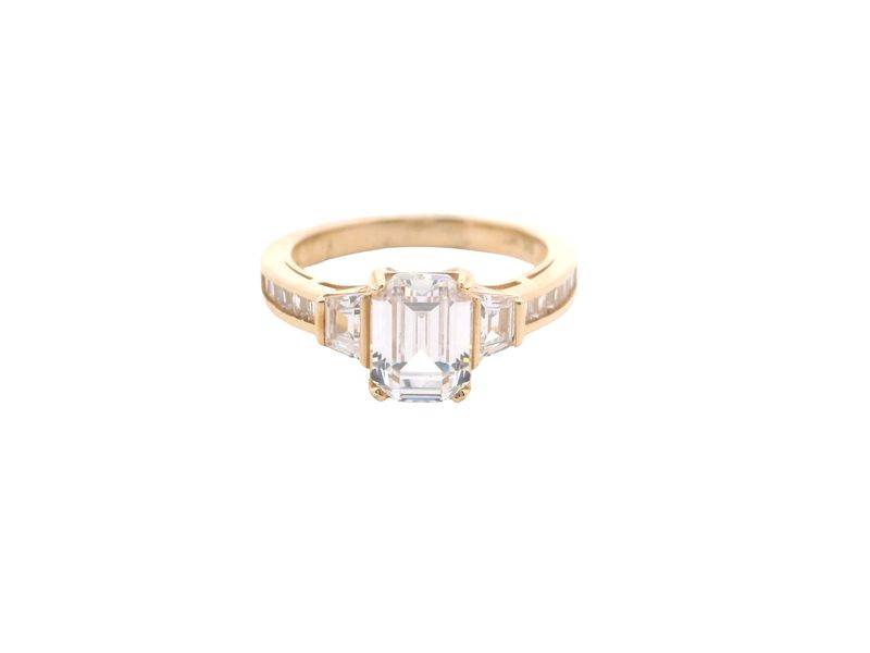 ANILLO ORO AMARILLO COMPORMISO CIRCONIAS BAGUETTE 14K