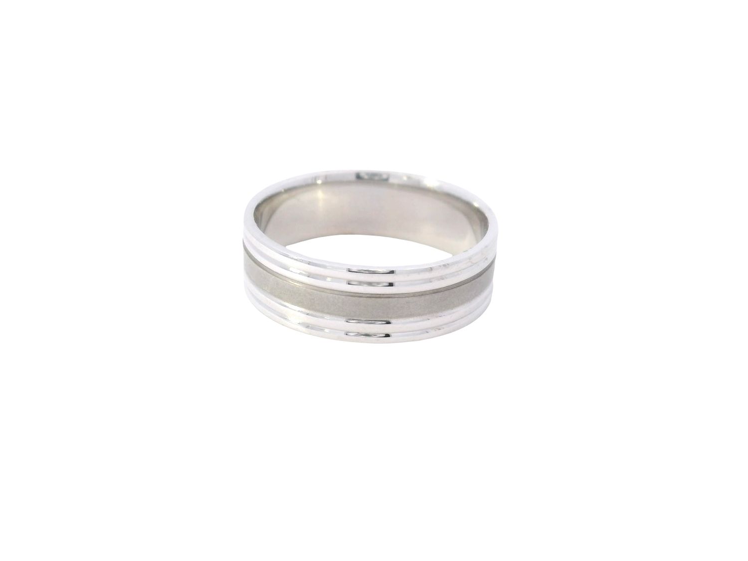 ANILLO  ORO BLANCO  ARO MATE Y BRILLO 14K