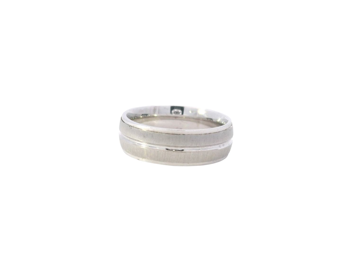 ANILLO ORO  BLANCO  ARO MATE TRES LINEAS BRILLO