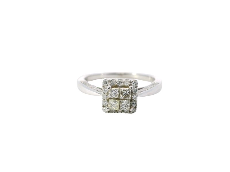 ANILLO ORO BLANCO DIAMANTES CORTADO COMPROMISO 14K