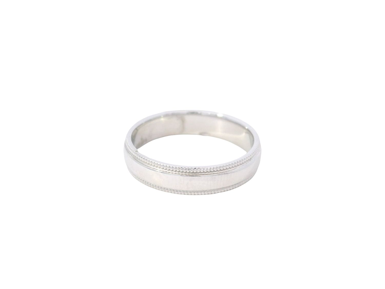 ANILLO ORO BLNCO  ARO DE BODA CON DISEÑO EN BORDE  14K