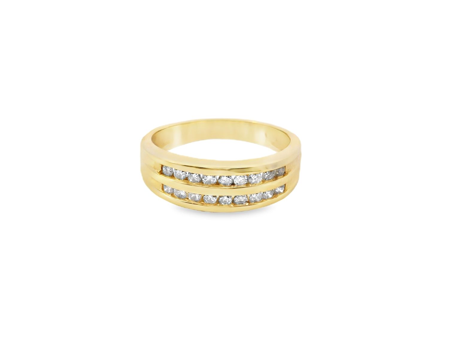 ANILLO  ORO AMARILLO DIAMANTES PAVETS DOBLE 14K