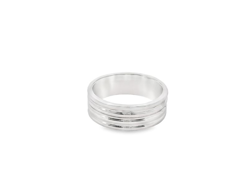 ANILLO  ORO BLANCO ARO LISO CUATRO LINEAS 14K