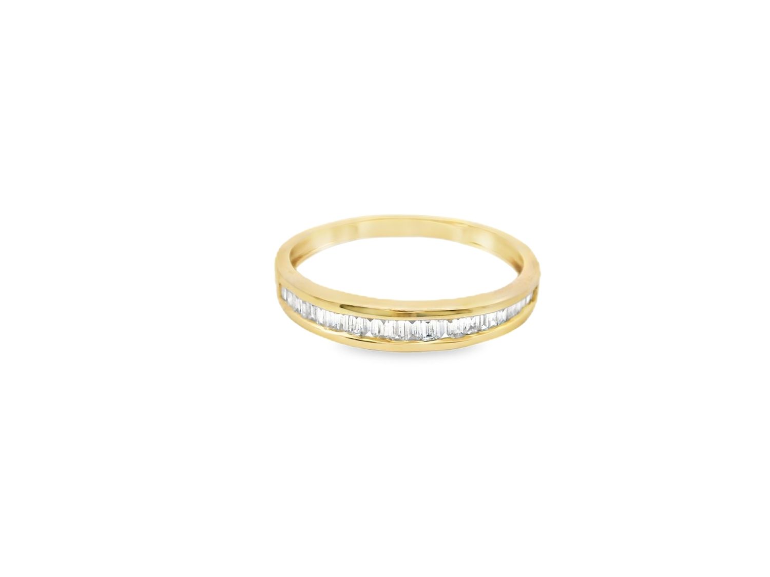ANILLO ORO AMARILLO  ARO DE BODA DIAMANTES BAGUETTE  14K D 0.21