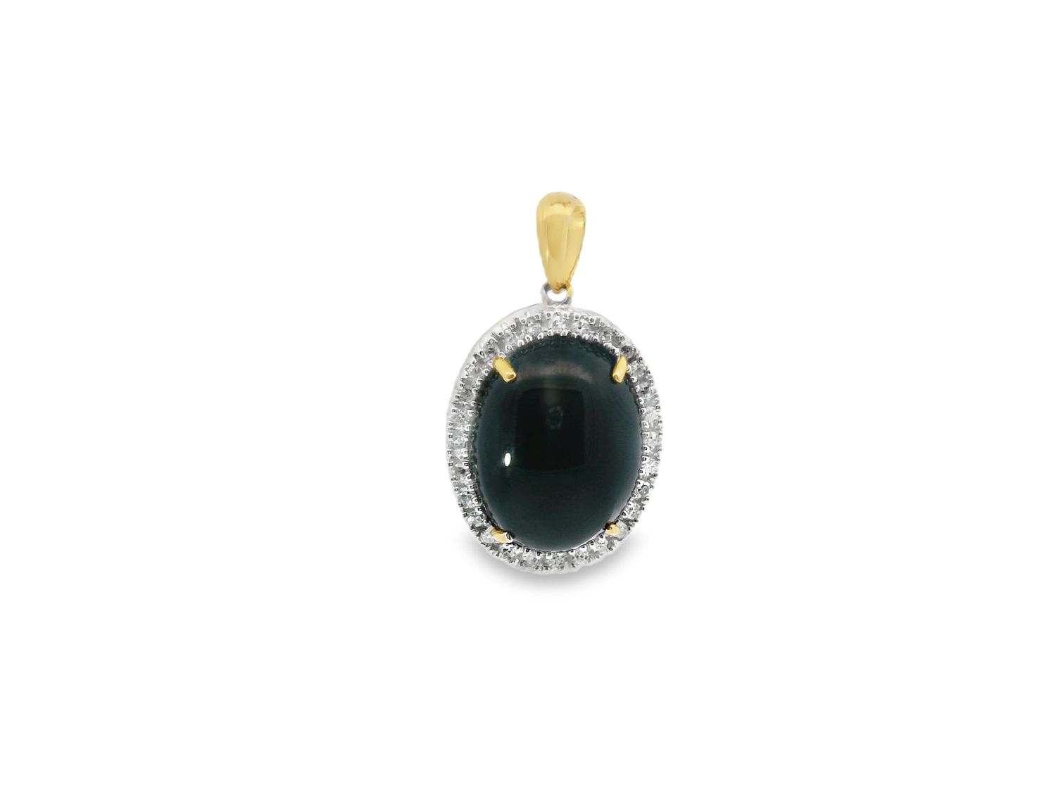 DIJE  ORO AMARILLO AGHATA NEGRA Y DIAMANTES PAVET 14K
