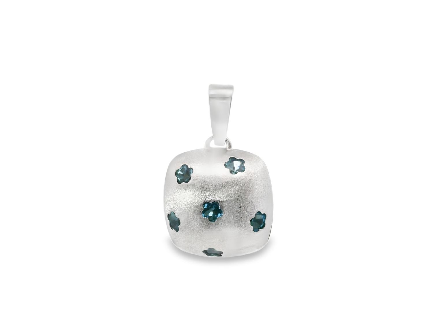 DIJE ORO BLANCO MATE FLOR TOPACIO AZUL 14K