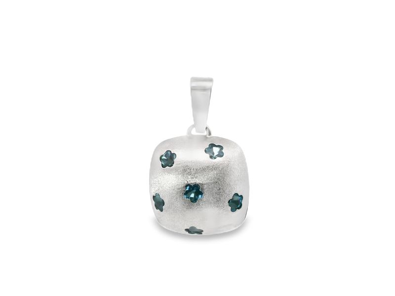 DIJE ORO BLANCO MATE FLOR TOPACIO AZUL 14K