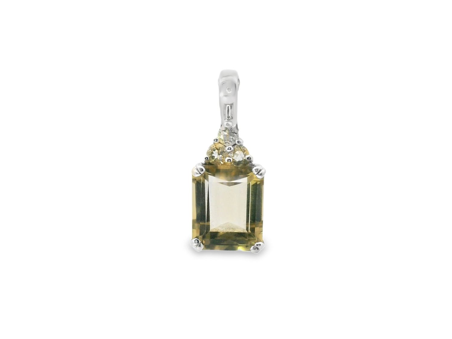 DIJE ORO BLANCO  CUARZO LIMON RECTANGULAR 14K