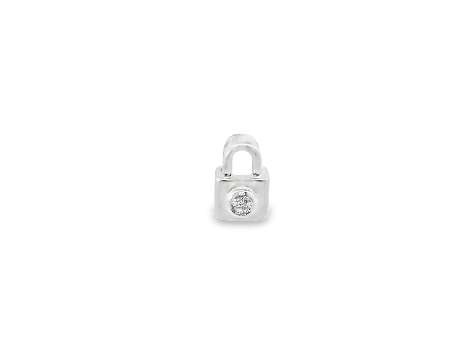 DIJE ORO BLANCO MATE CANDADO DIAMANTE 14K D.08