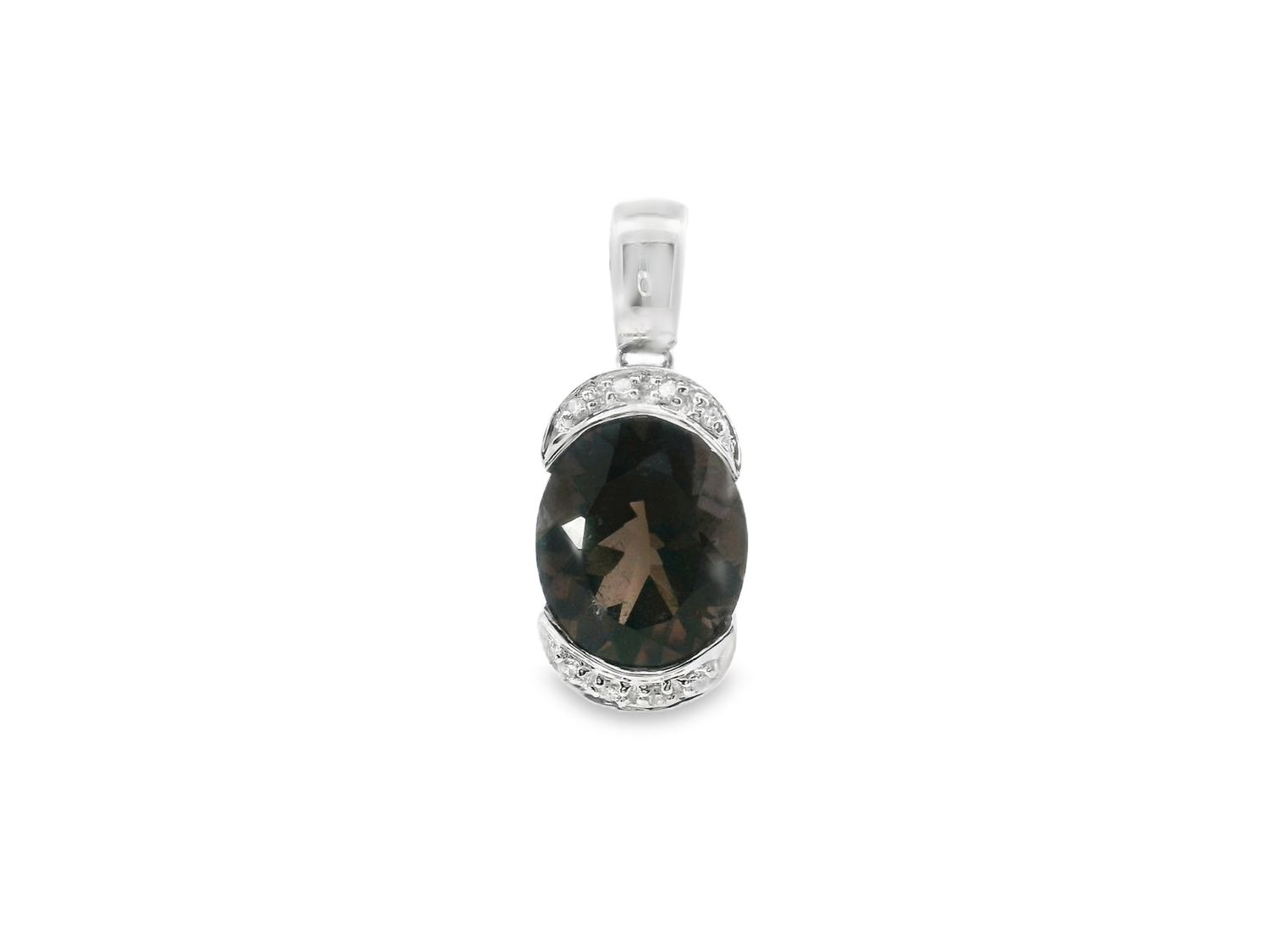 DIJE ORO BLANCO TOPACIO AHUMADO Y DIAMANTES PAVET 14K
