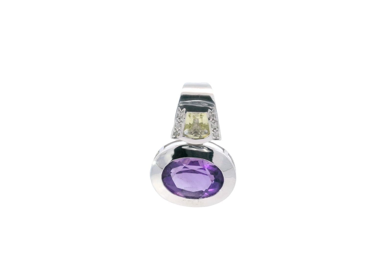 DIJE  ORO BLANCO AMATISTA Y PERIDOT DIAMANTES PAVET 18K