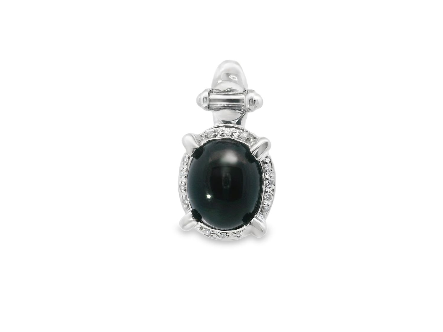 DIJE ORO BLANCO ONIX Y DIAMANTES PAVET 14K