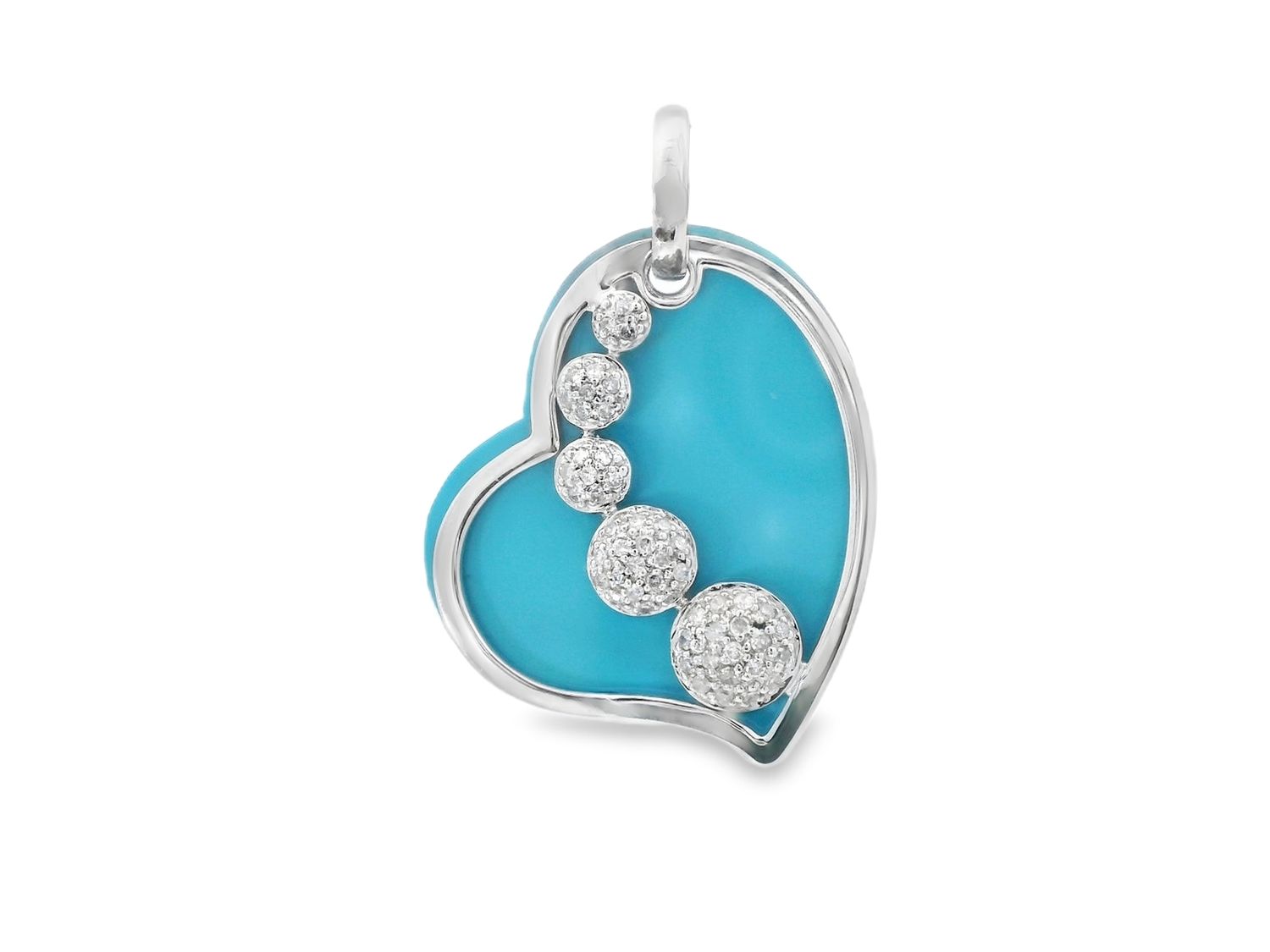 DIJE ORO BLANCO  CORAZON TURQUESA Y DIAMANTES PAVET  14K