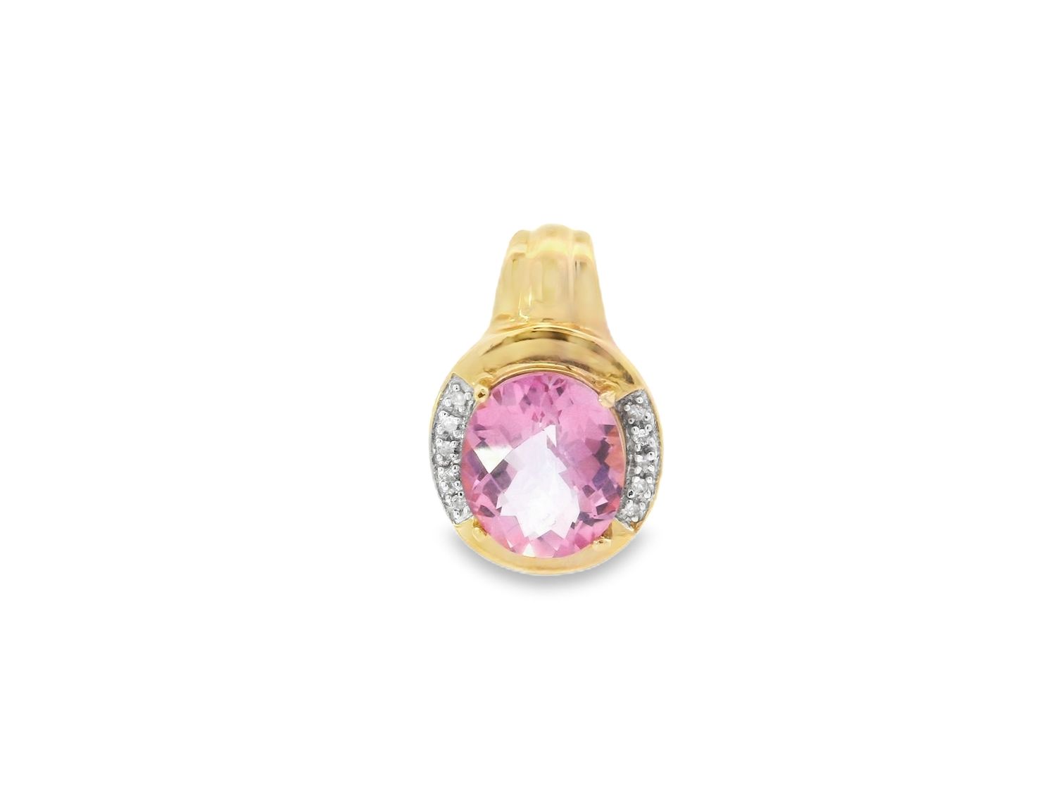 DIJE ORO  AMARILLO  TOPACIO ROSADO Y DIAMANTES 14K