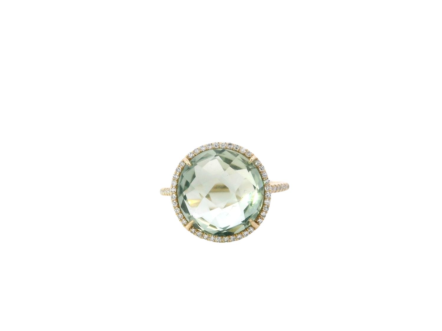 ANILLO ORO AMARILLO AMATISTA VERDE DIAMANTES REDONDO 14K