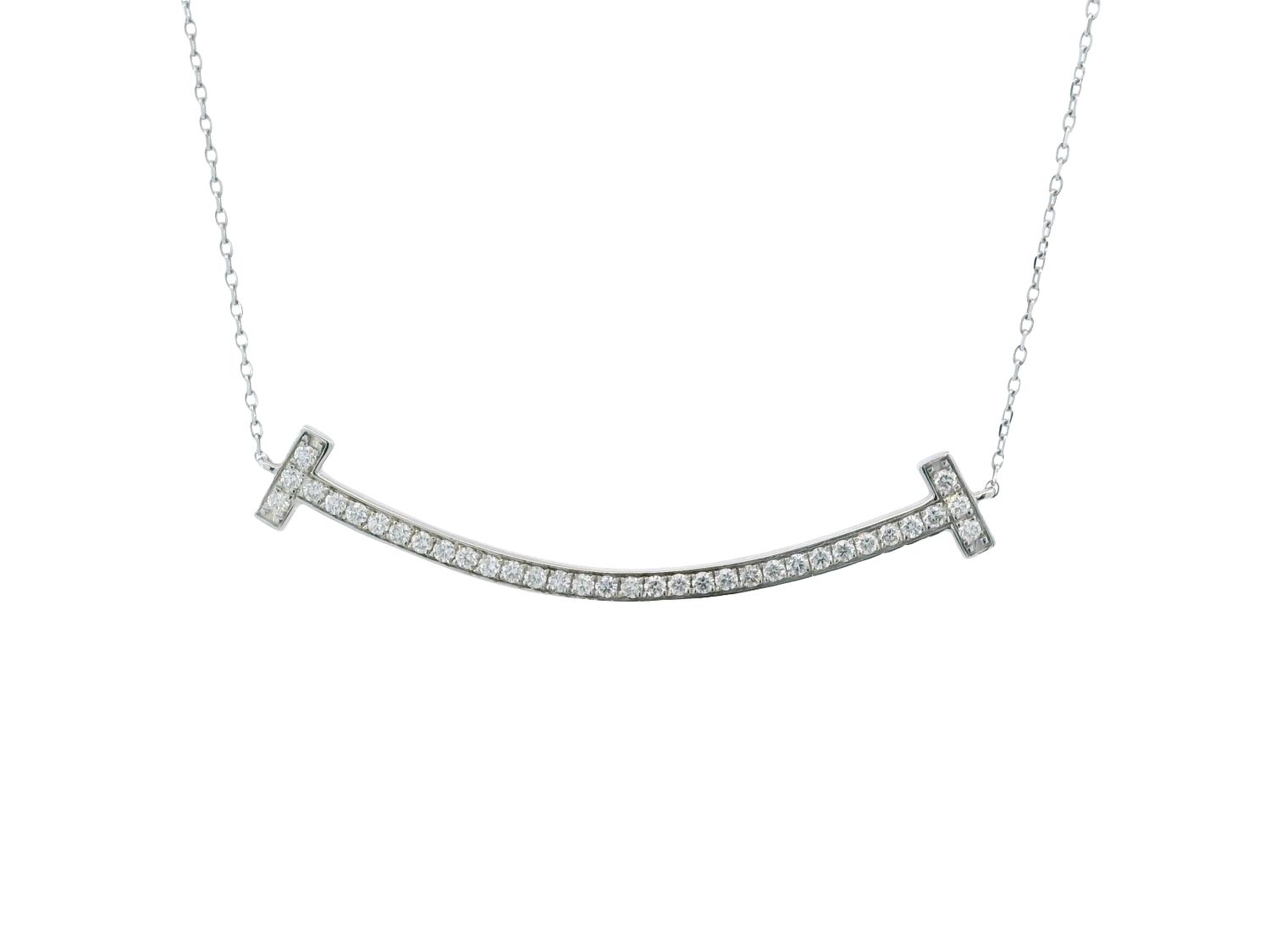 GARGANTILLA ORO BLANCO  DIAMANTES PAVET LINEA CURVADA 14K
