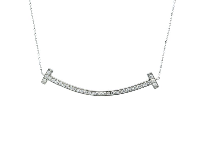 GARGANTILLA ORO BLANCO  DIAMANTES PAVET LINEA CURVADA 14K
