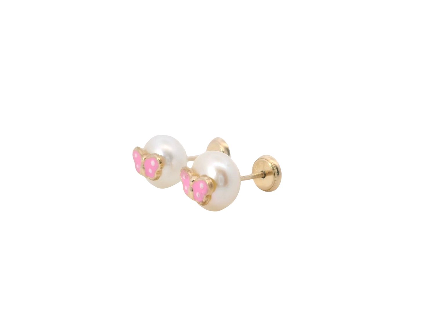 ARETES ORO AMARILLO PERLA CON MARIPOSA COLOR NINA