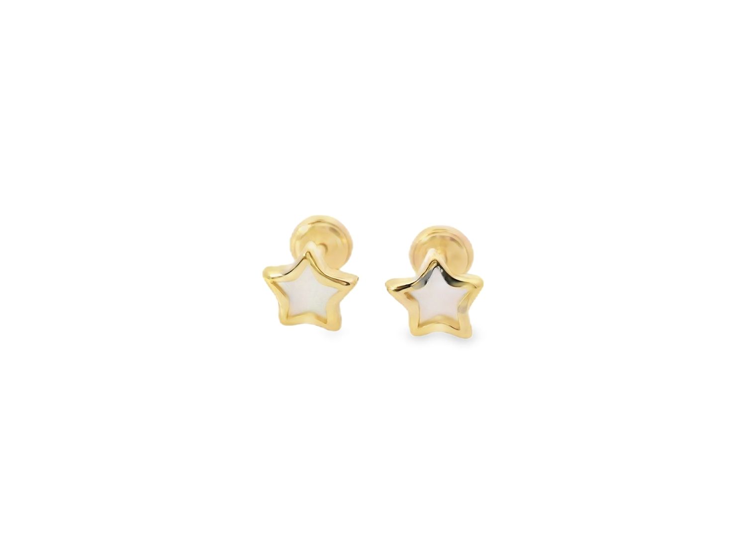 ARETES ORO AMARILLO DORMILONA MADREPERLA ESTRELLA 14K