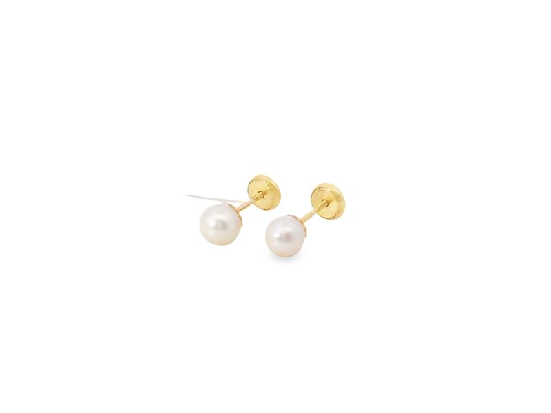ARETES ORO AMARILLO DORMILONA PERLA 5MM 14K
