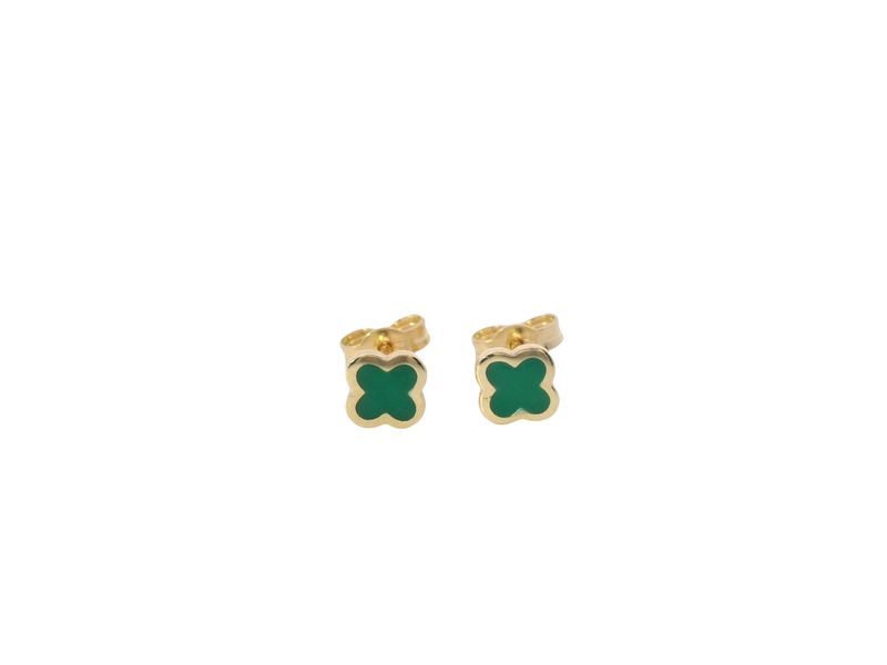 ARETES ORO AMARILLO FLOR MINI MALAQUITA 14K
