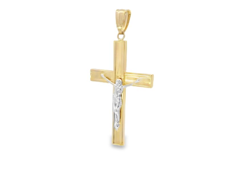 DIJE ORO AMARILLO CRUCIFIJO CON CRISTO ORO BLANCO MED 14K