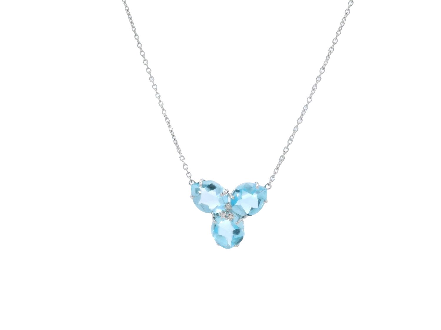 CADENA  ORO BLANCO  MAGNOLIA TOPA AZUL DIAMANTES PEQUEÑA 18K