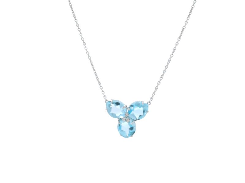 CADENA  ORO BLANCO  MAGNOLIA TOPA AZUL DIAMANTES PEQUEÑA 18K