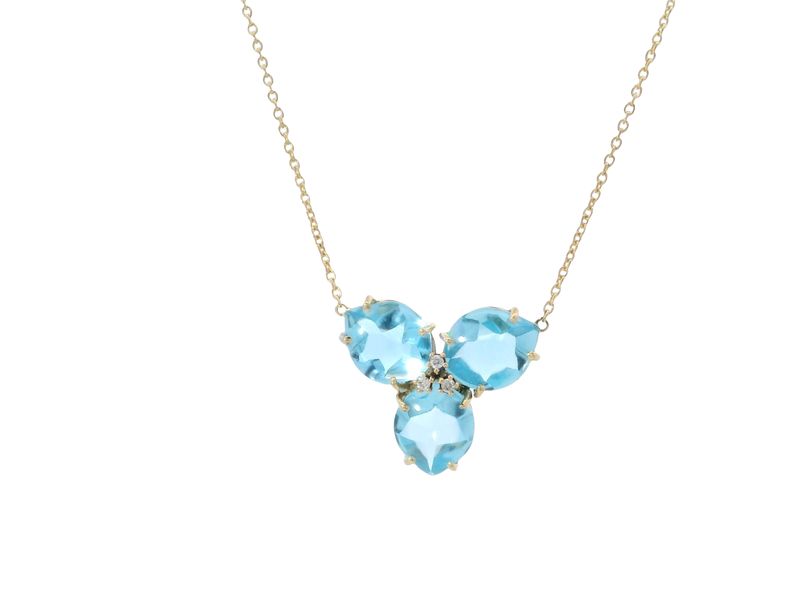 CADENA ORO AMARILLO  MAGNOLIA TOPACIO AZUL  Y DIAMANTES GRANDE  18K