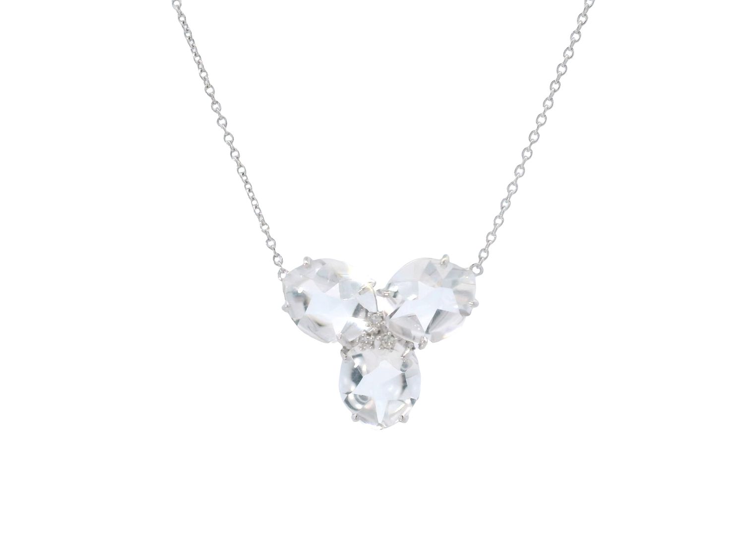 CADENA  ORO BLANCO  MAGNOLIA CUARZO CLEAR GRANDE 18K