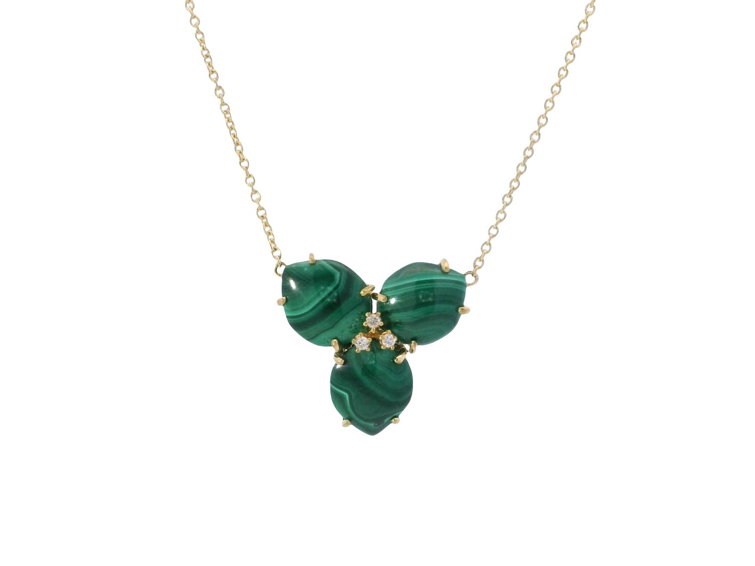 CADENA  ORO AMARILLO MAGNOLIA MALAQUITA GRANDE 18K