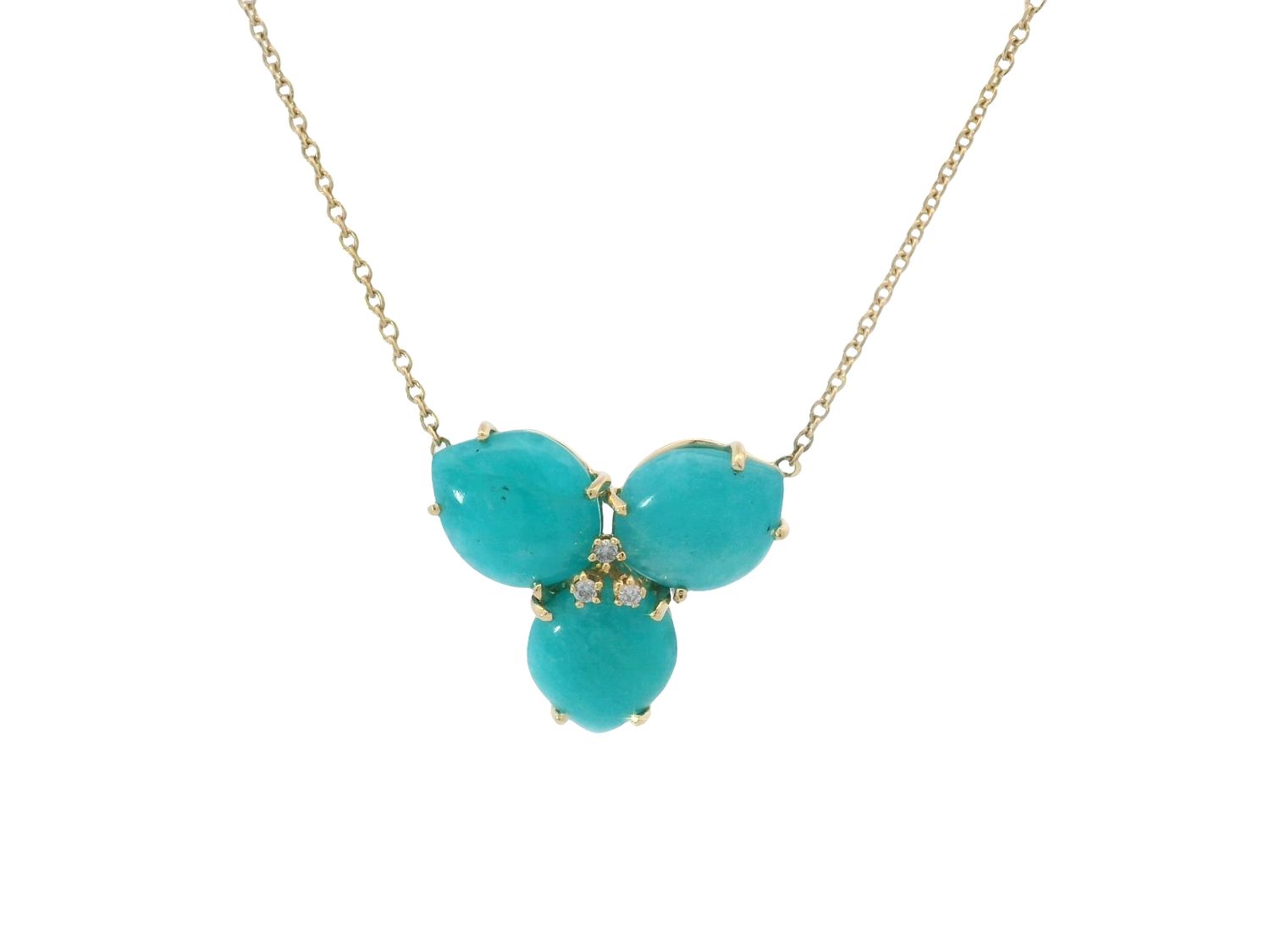 CADENA CON DIJE ORO AMARILLO  AMAZONITA  Y DIAMANTES COLECCIÓN MAGNOLIA GRANDE 18K