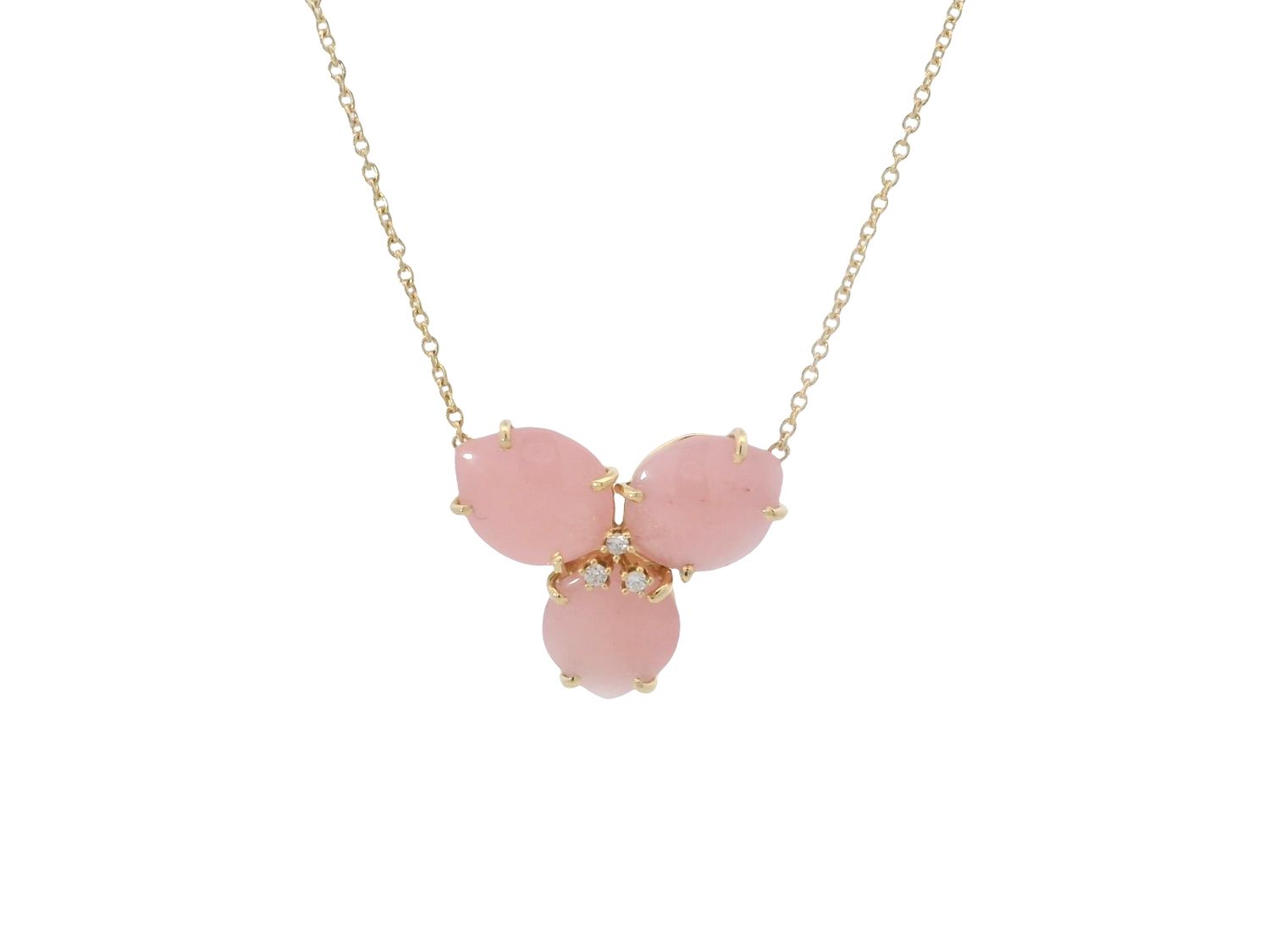 CADENA  ORO AMARILLO  MAGNOLIA CUARZO MALVA  Y DIAMANTES  GRANDE 18K