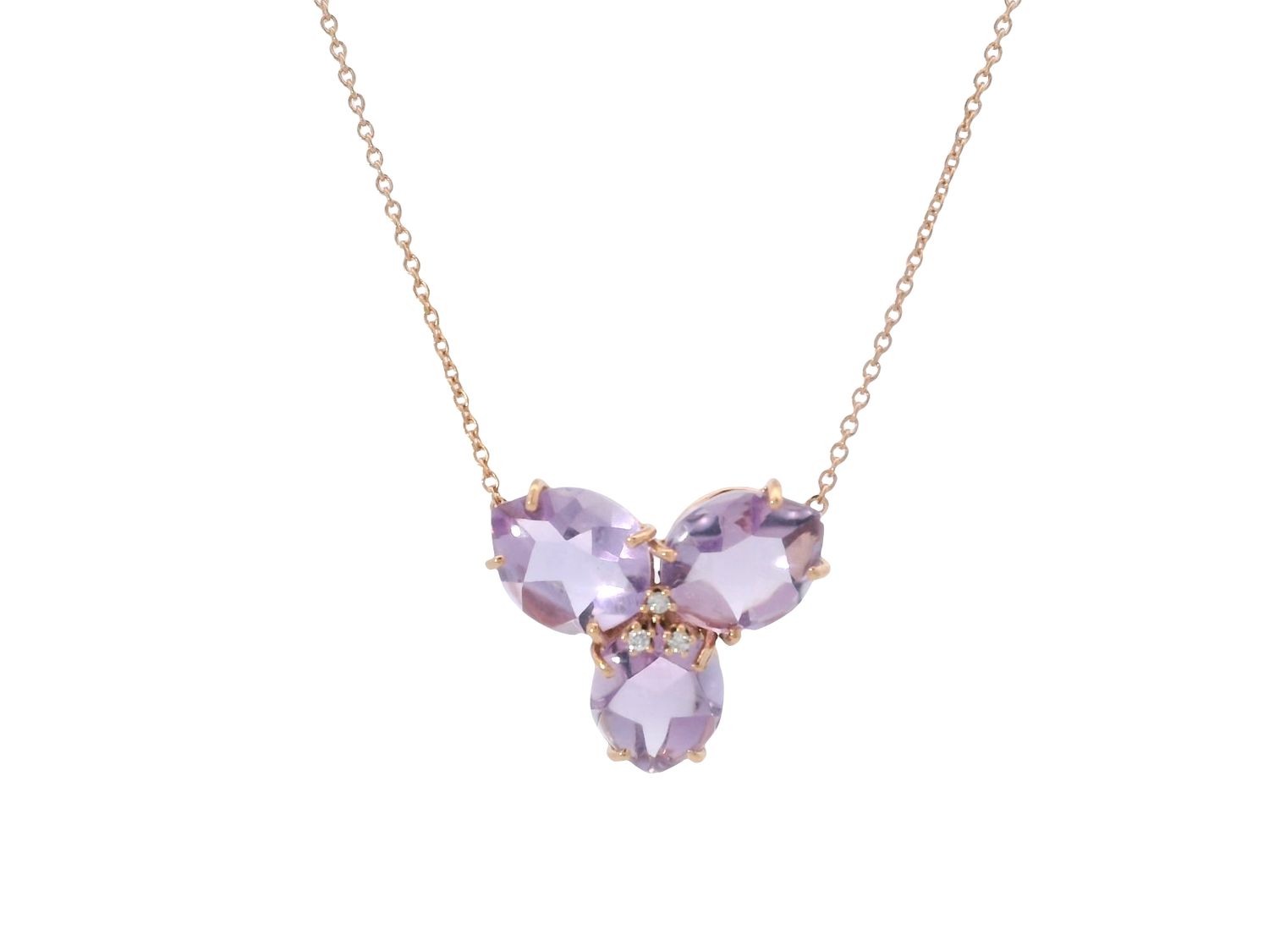 CADENA ORO ROSADO  MAGNOLIA PINK AMATISTA GRANDE Y DIAMANTES  18K