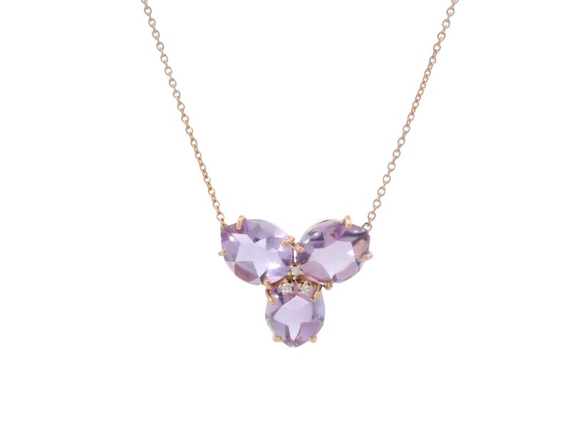 CADENA ORO ROSADO  MAGNOLIA PINK AMATISTA GRANDE Y DIAMANTES  18K