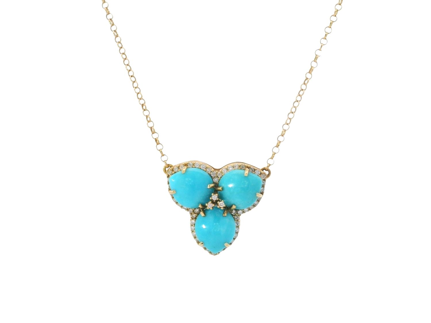 CADENA  ORO AMARILLO  MAGNOLA TURQUESA Y DIAMANTES PEQUEÑA 18K