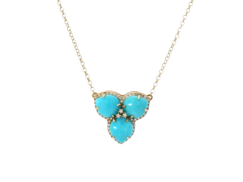 CADENA  ORO AMARILLO  MAGNOLA TURQUESA Y DIAMANTES PEQUEÑA 18K