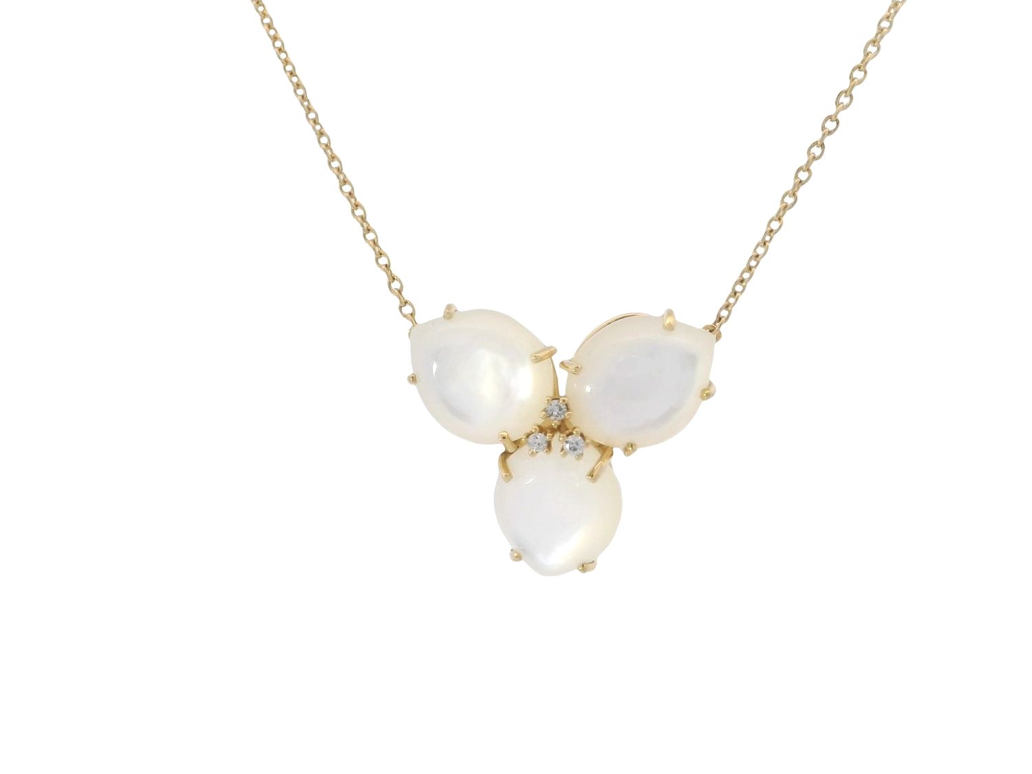 CADENA CON DIJE ORO AMARILLO  MAGNOLIA MADRE PERLA GRANDE DIAMANTES 18K
