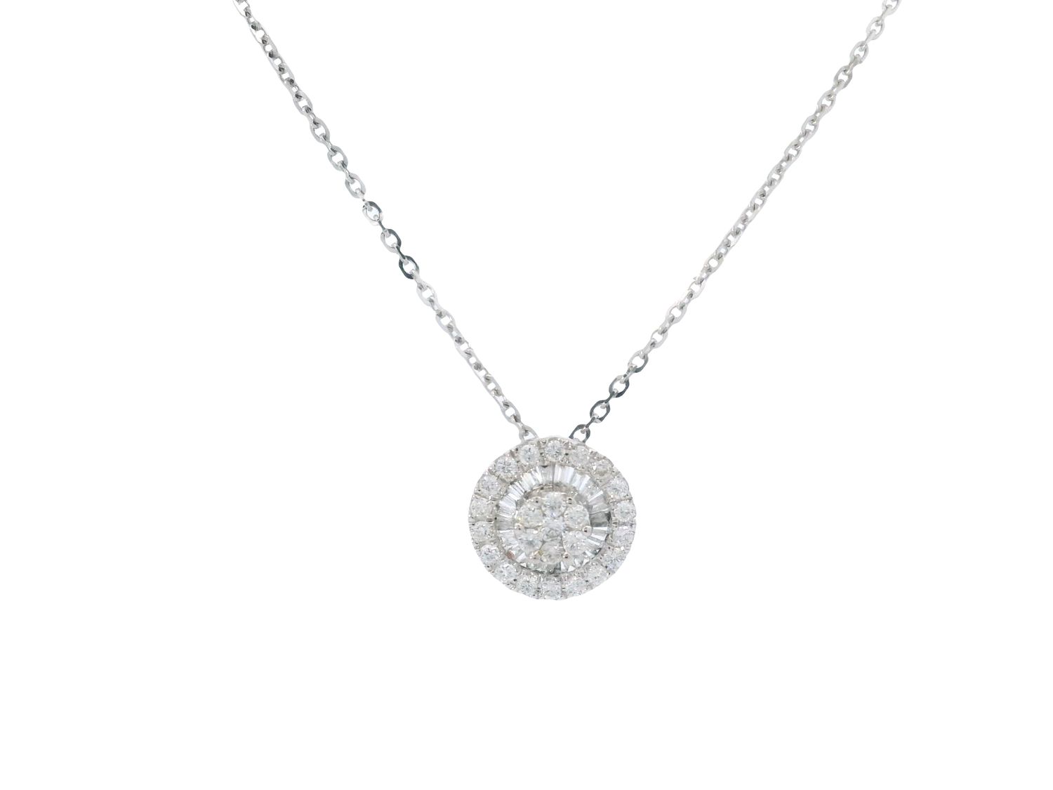 CADENA DIJE ORO BLANCO DIAMANTES PAVET BAGUET PEQUEÑOS 18K