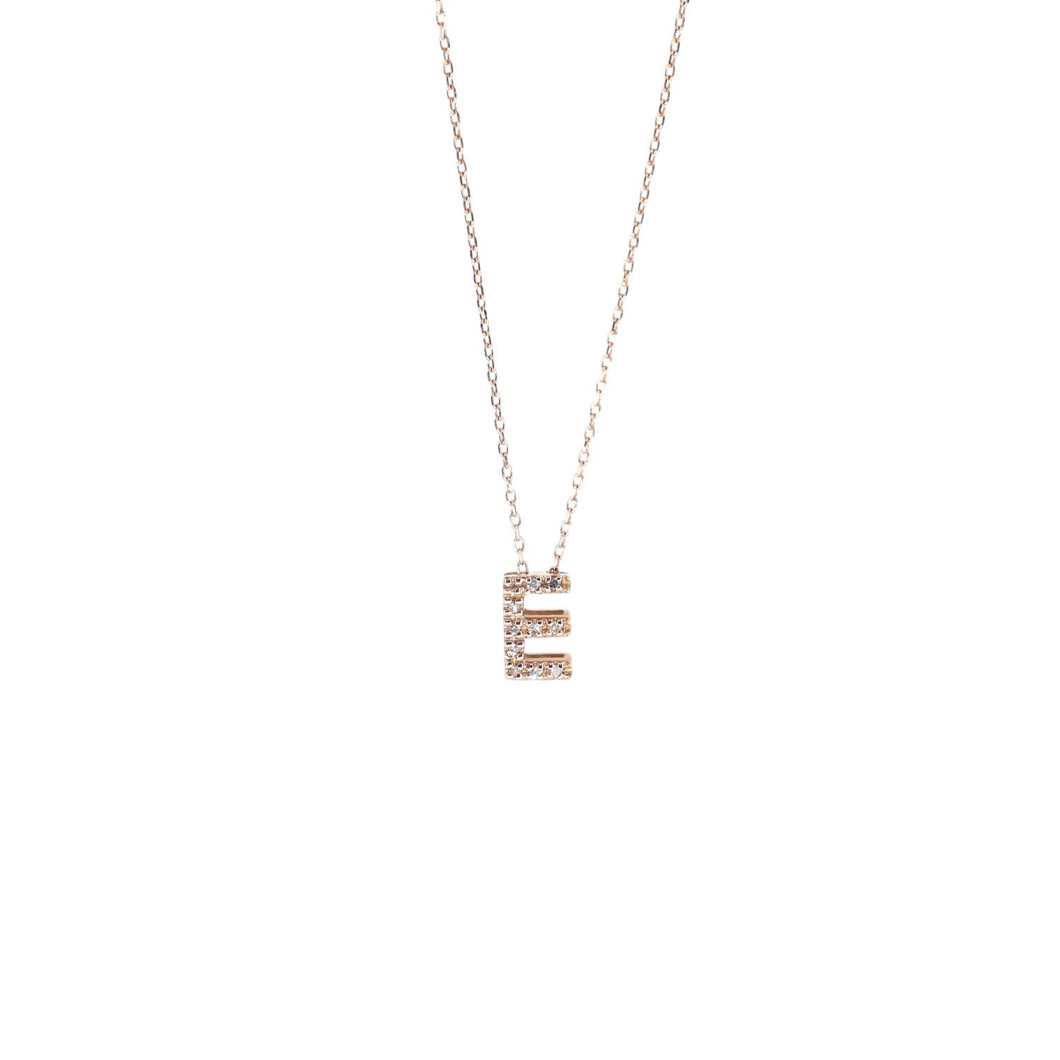 CADENA CON DIJE INICIAL PEQUEÑA ORO ROSADO CON DIAMANTES 14K