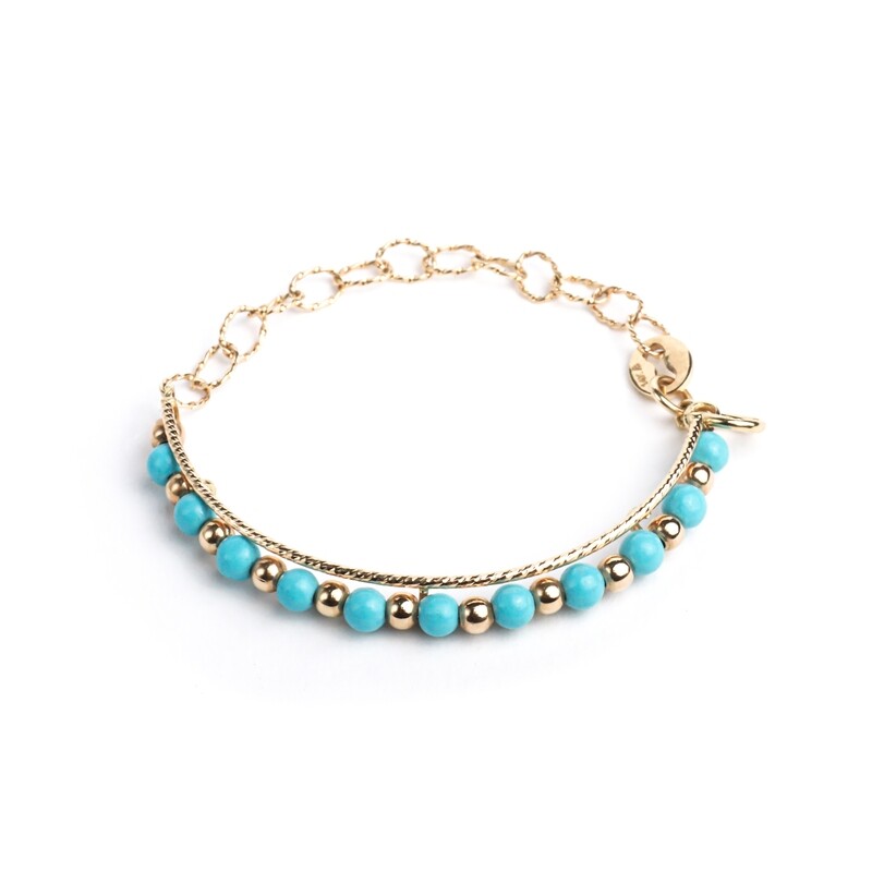 PULSA ORO AMARILLO 14K TURQUESA/ PERLA  CADENA NIÑA