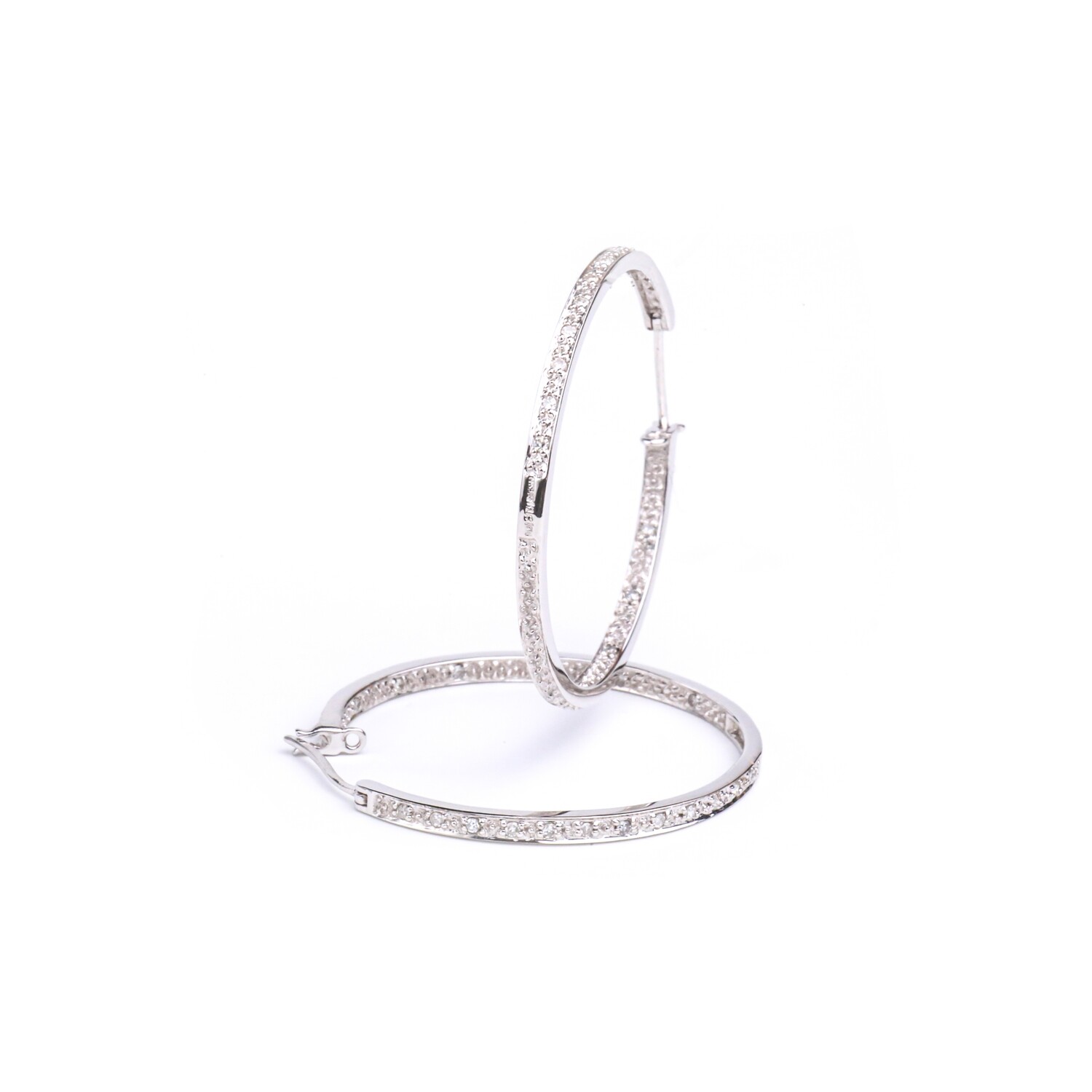 ARETES ORO BLANCO 14K ARGOLLAS DIAMANTES PAVET