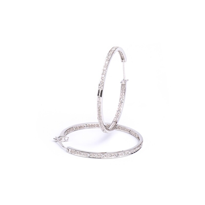 ARETES ORO BLANCO 14K ARGOLLAS DIAMANTES PAVET