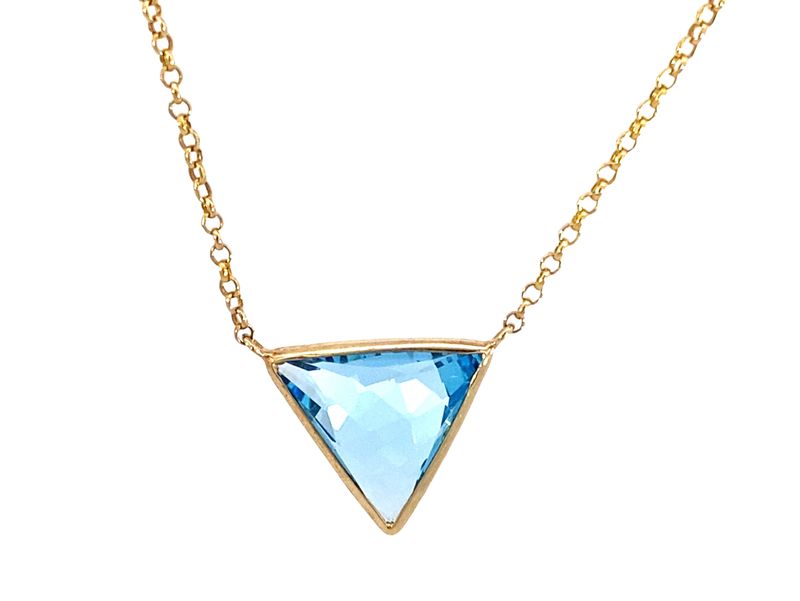 CADENA DIJE ORO AMARILLO TOPACIO AZUL TRIANGULO 14K