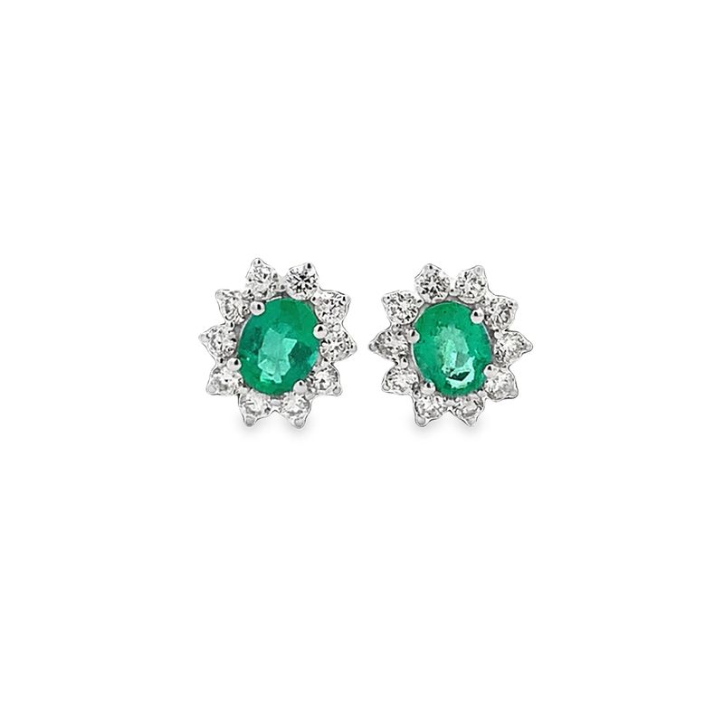 ARETES ORO BLANCO DORMILONA ESMERALDA DIAMANTES PEQ 18K D.36 E.68