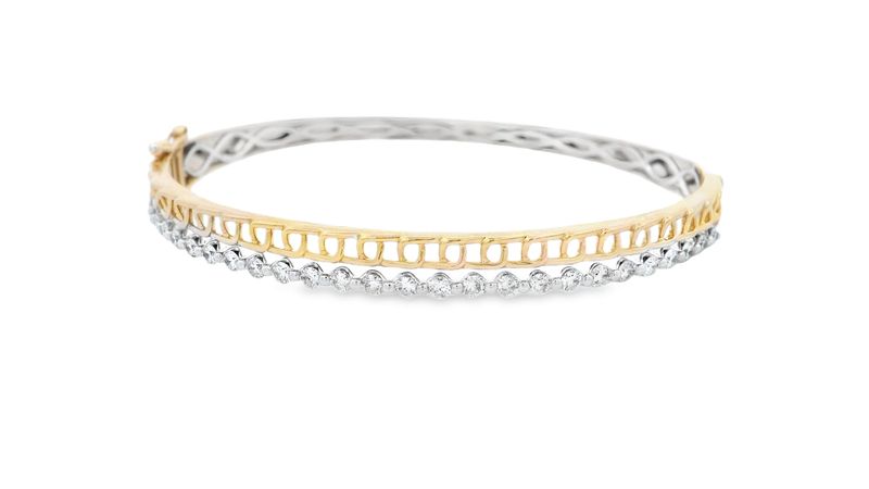 PULSA ORO AMARILLO Y BLANCO DOBLE LINEA DIAMANTES Y LISA 14K