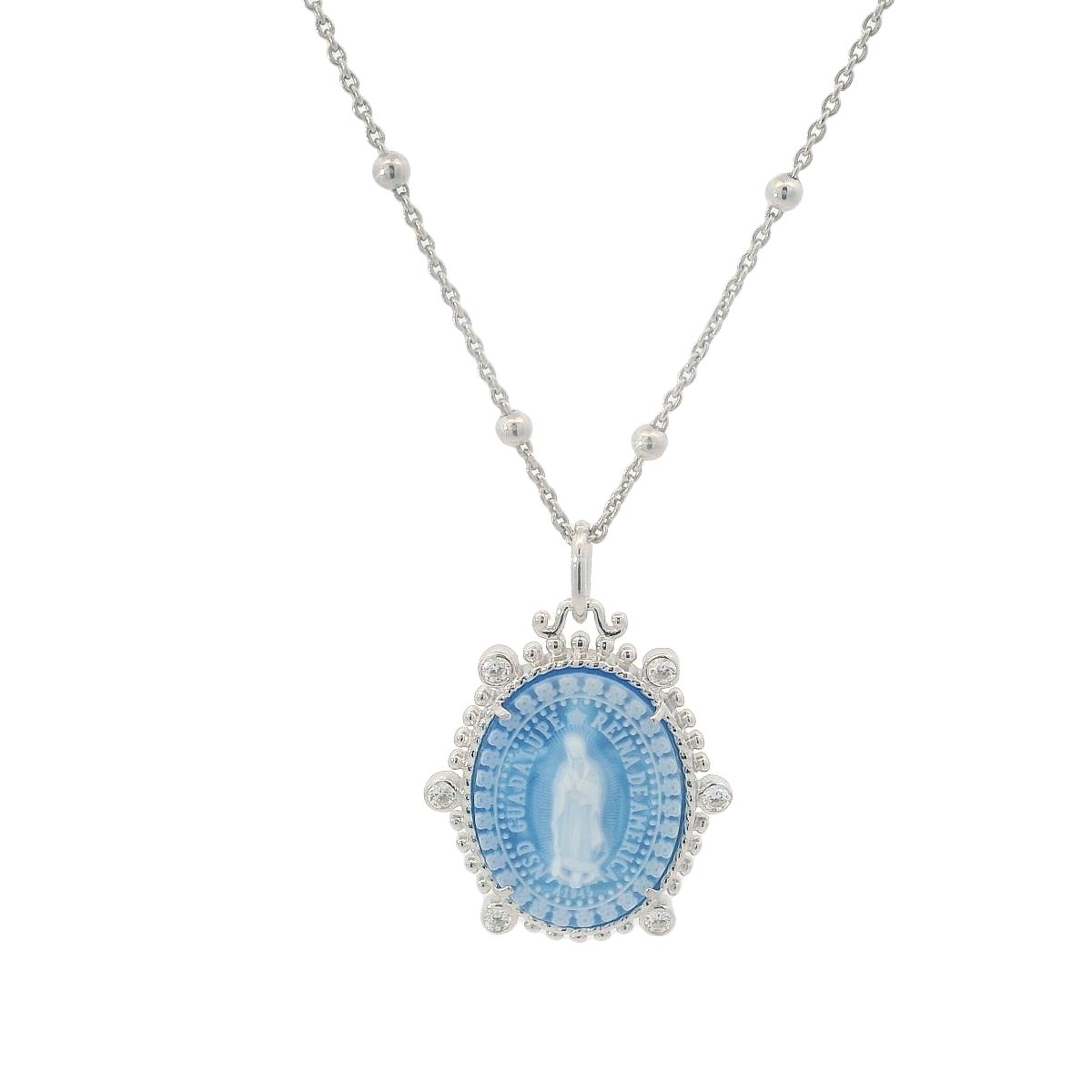 CADENA DIJE PLATA AGATHA AZUL GUADALUPE CIRCONIA