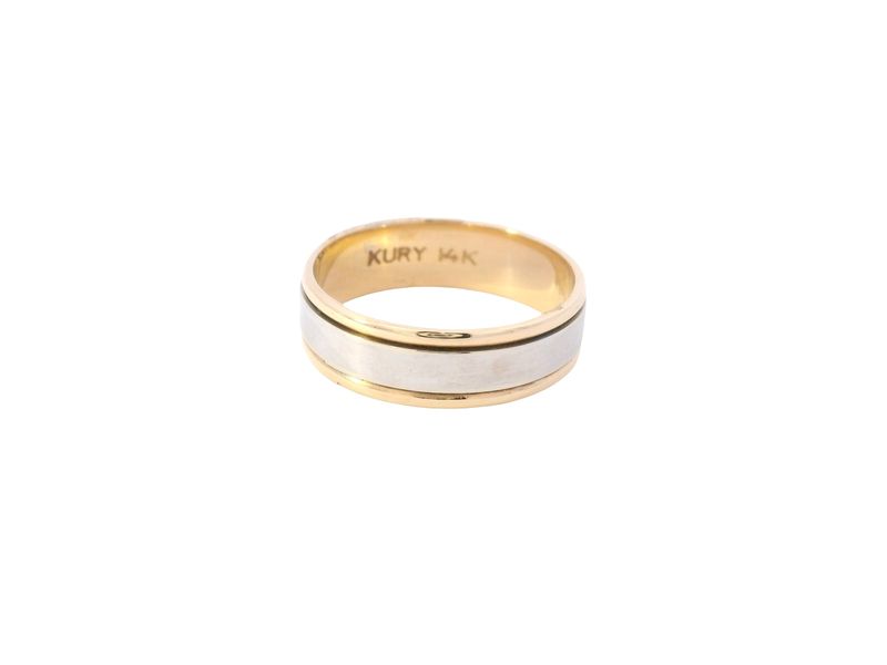 ANILLO ORO COMBINADO  ARO DE BODA LISO 14K