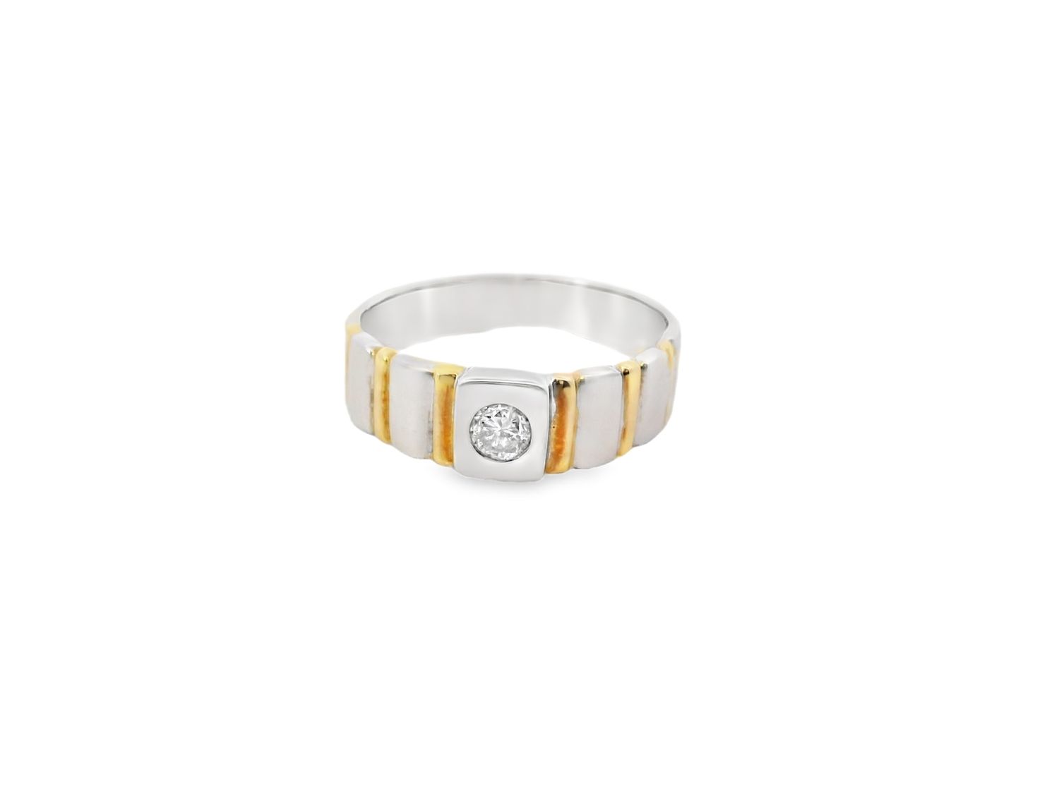 ANILLO ORO COMBINADO  ARO DIAMANTE SOLITARIO 14K