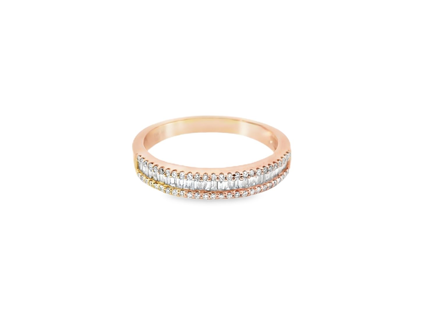 ANILLO ORO ROSADO DIAMANTES  BAGUETTE Y PAVET14K